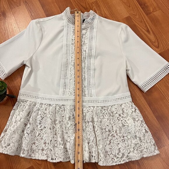 Zara Woman Lace & Crochet Peplum Blouse Ivory White Cropped Shirt Sz M Medium - Picture 10 of 10
